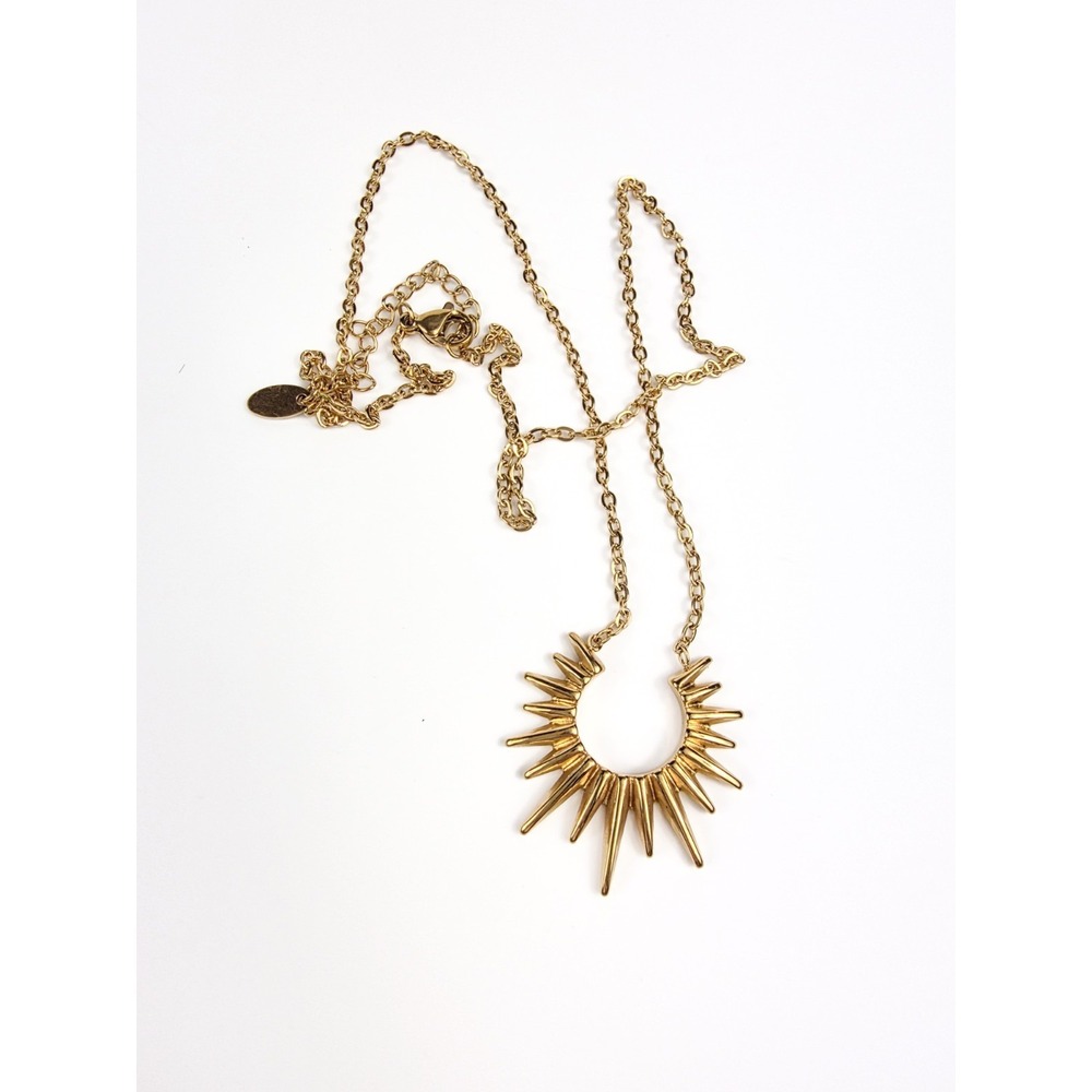 18" Gold Plated Stainless Steel Golden Sun Rays Pendant Necklace w/ 2" Extension - Picture 3 of 5